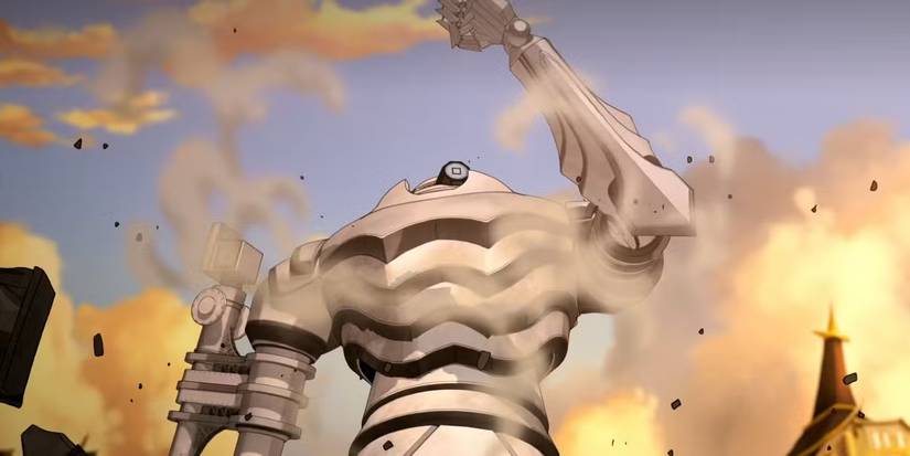 Colossus has smoke around it in The Legend of Korra's finale