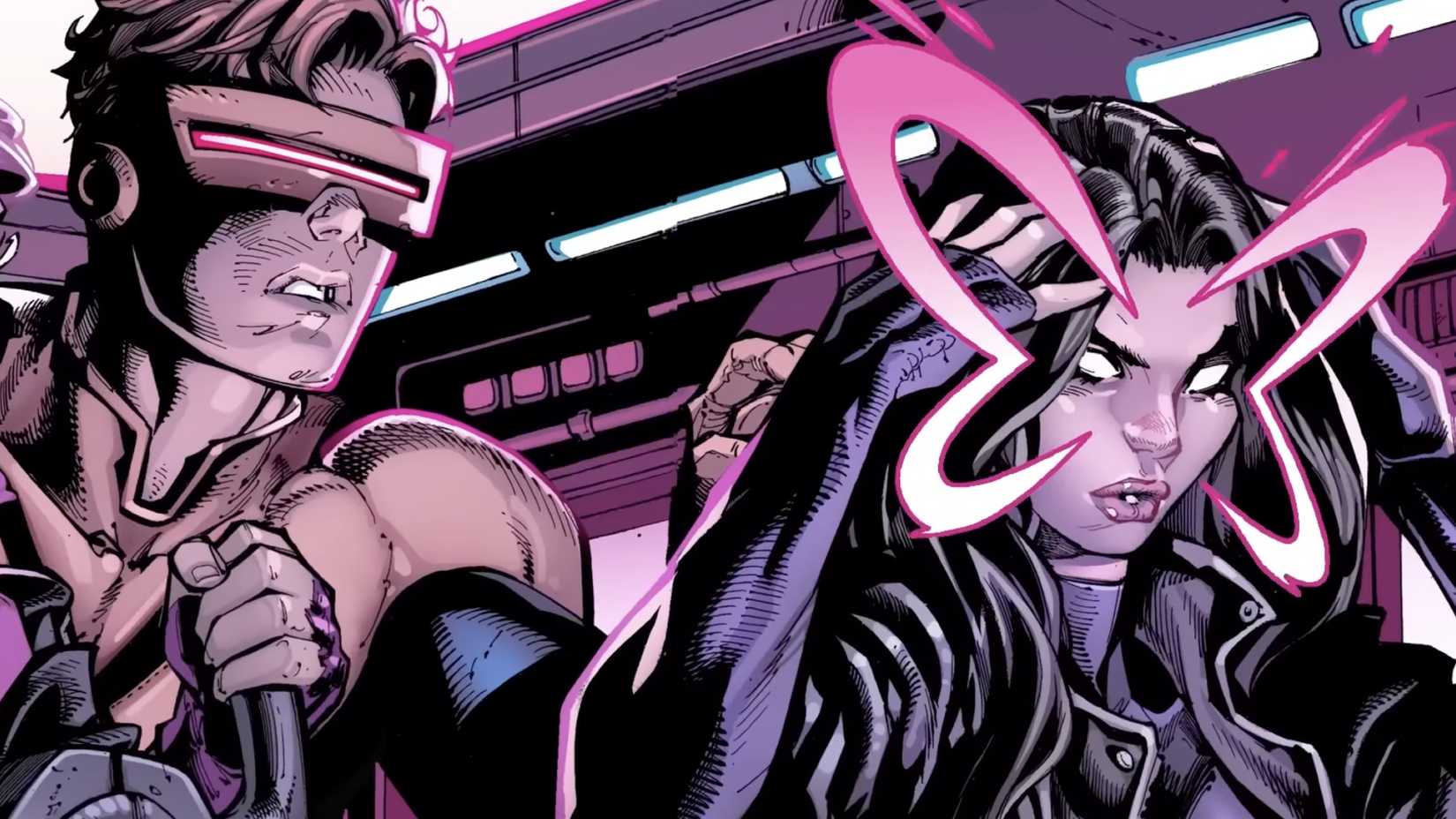 cyclops and psylocke in x-men comic art