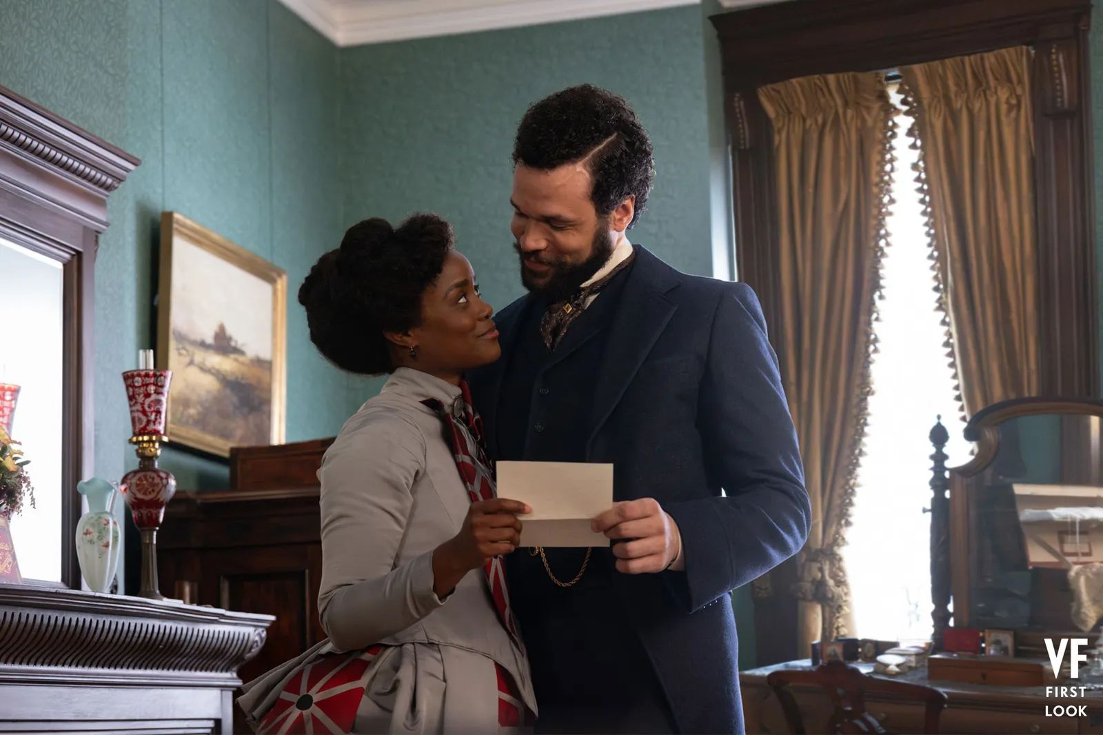 Denee Benton and Jordan Donica gazing at one another in The Gilded Age season 4
