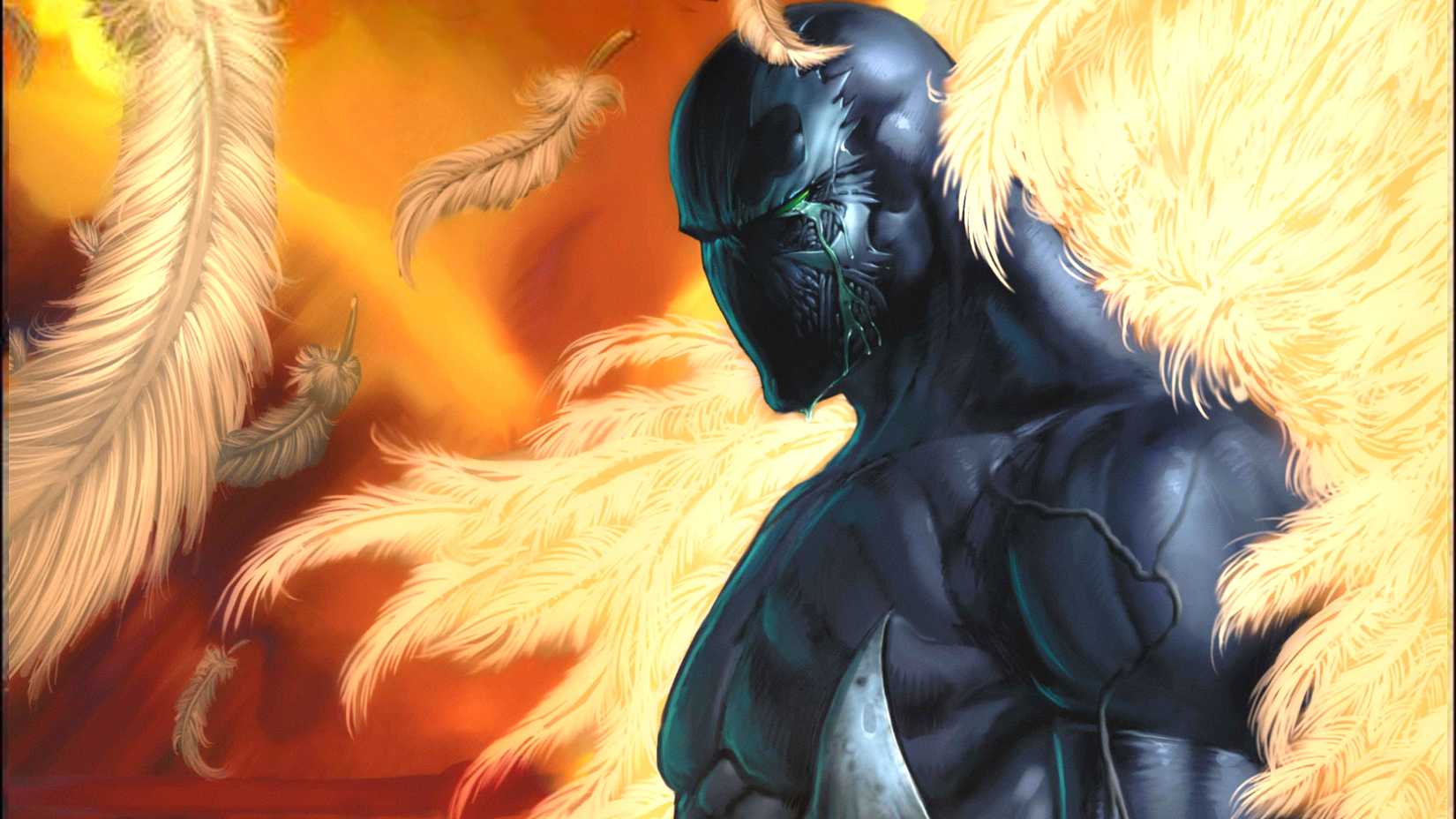 Divine Spawn is surrounded by feathers in Image Comics art