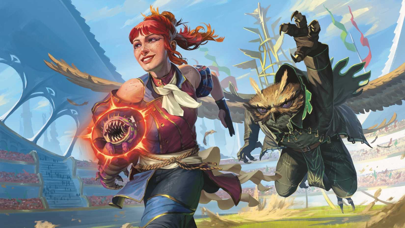 Dnd Arcana Unleashed character running away from an owlbear