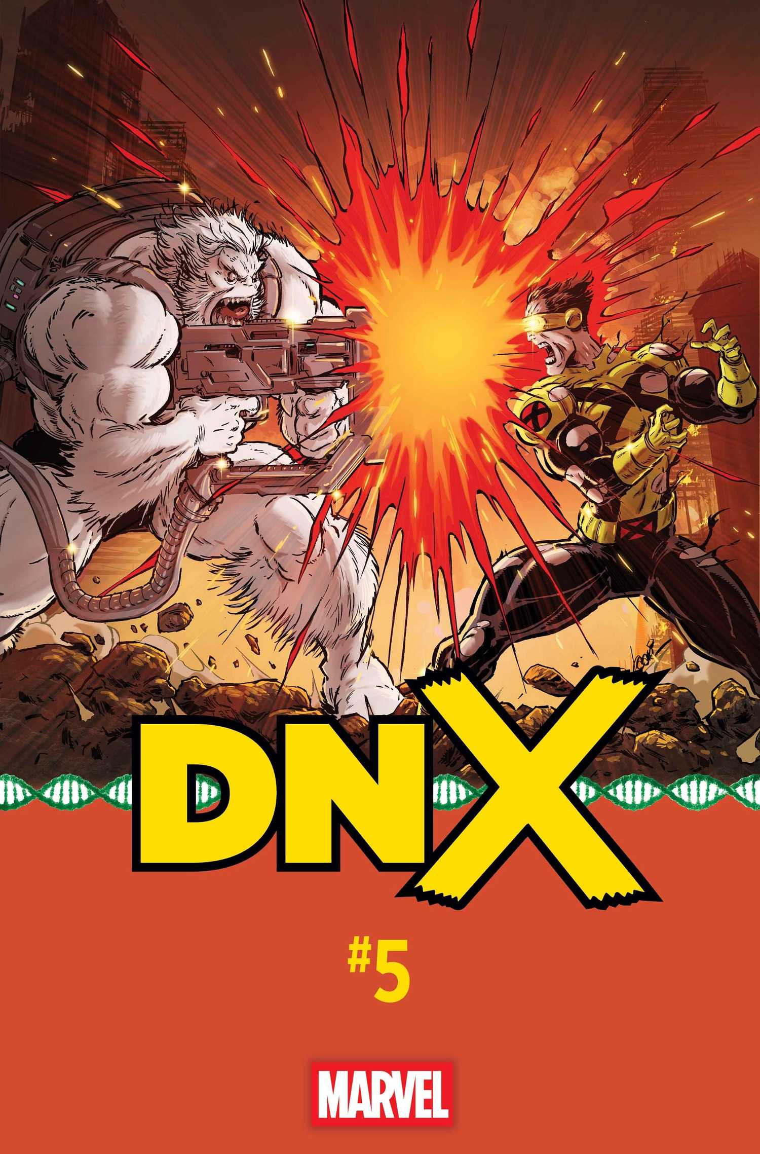 dnx 5 cover showing x-men's cyclops and beast battling