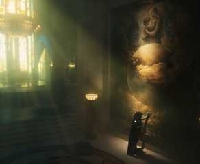 Doutor Destino encarando mural no trailer de Avengers: Doomsday