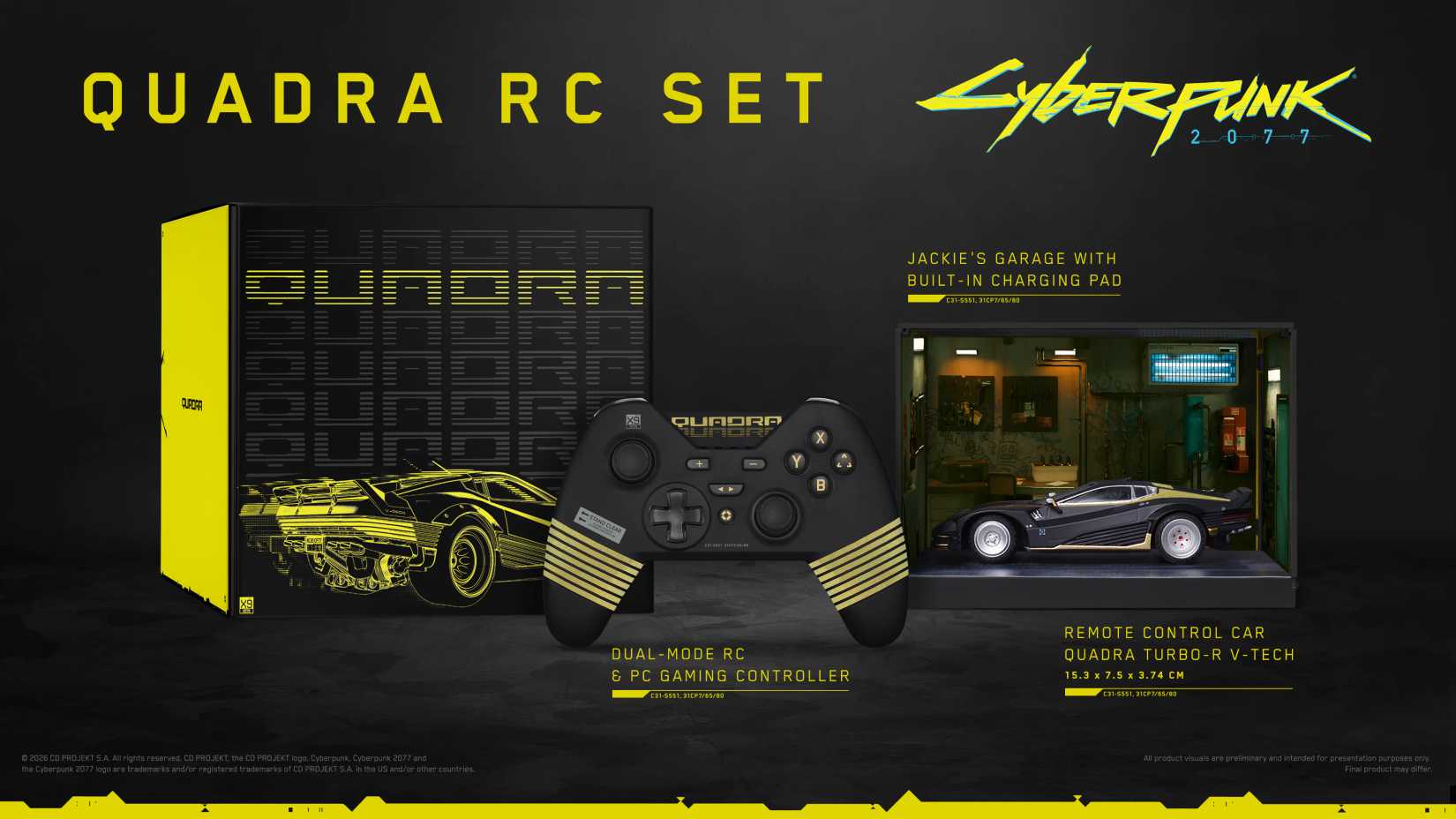 Image shows the items available in the QUADRA RC SET TURBO-R V-TECH