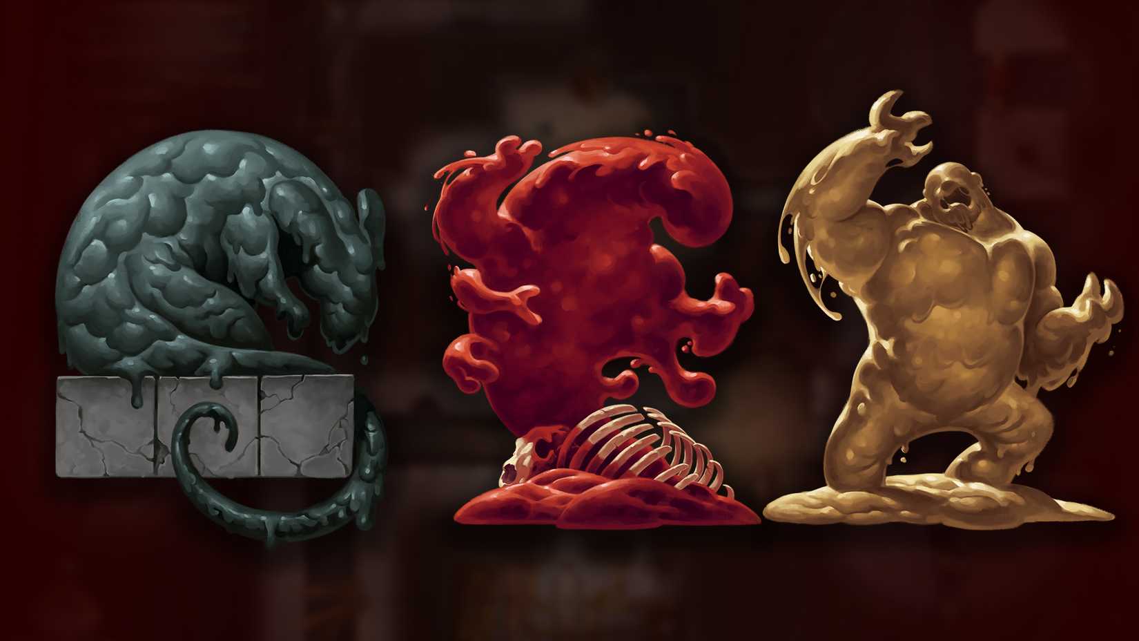 Three different types of Sovereign Ooze monsters from Dungeons and Dragons.