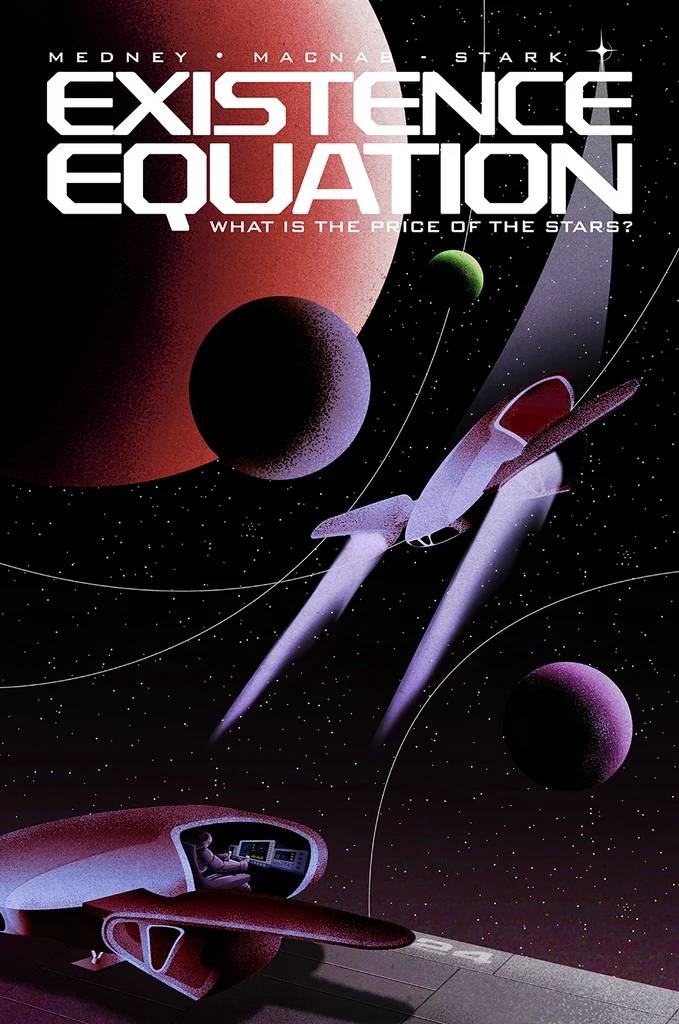 Existence Equation book cover shows a space ship with two planets