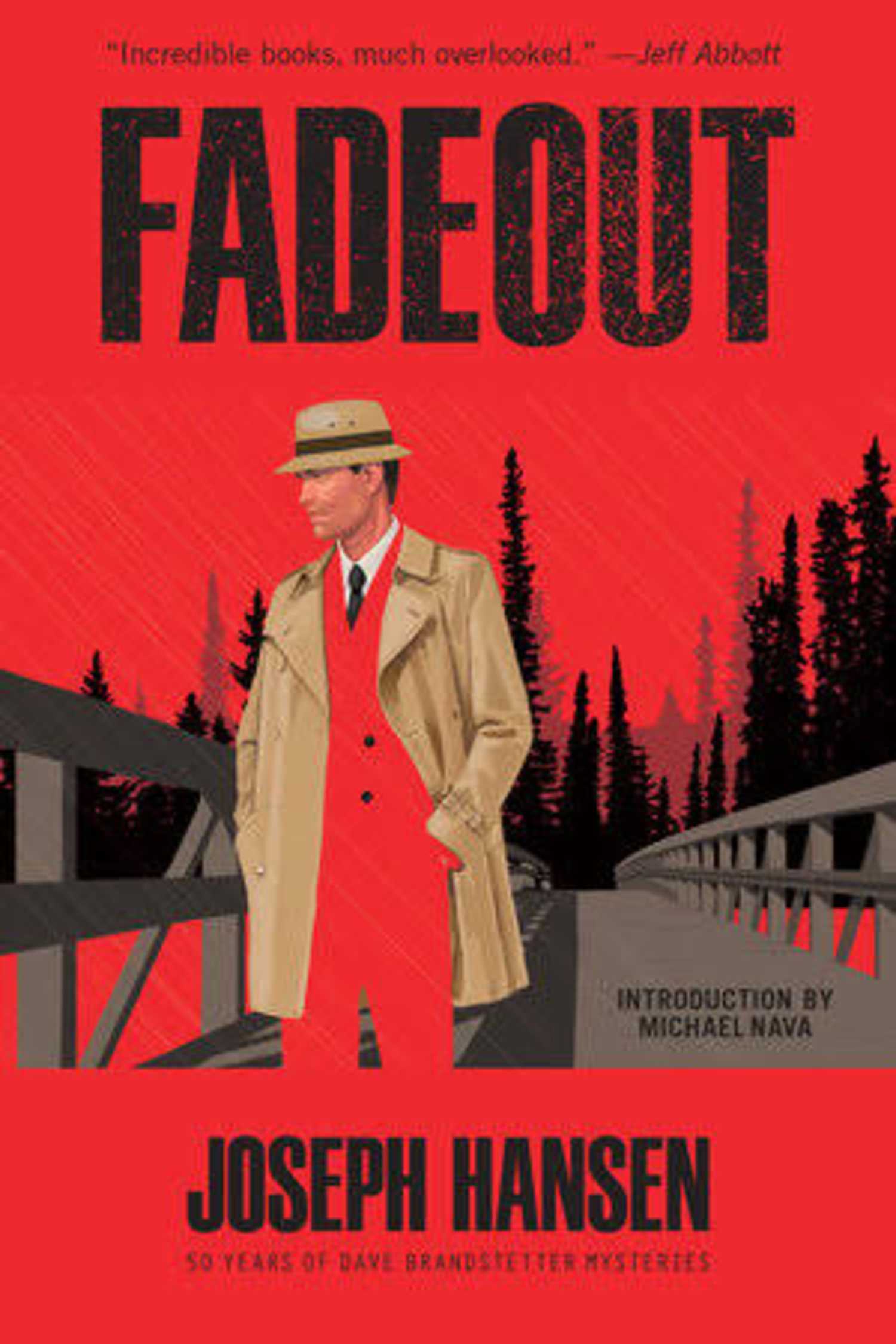 Fadeout book cover, illustrated detective in a trench coat