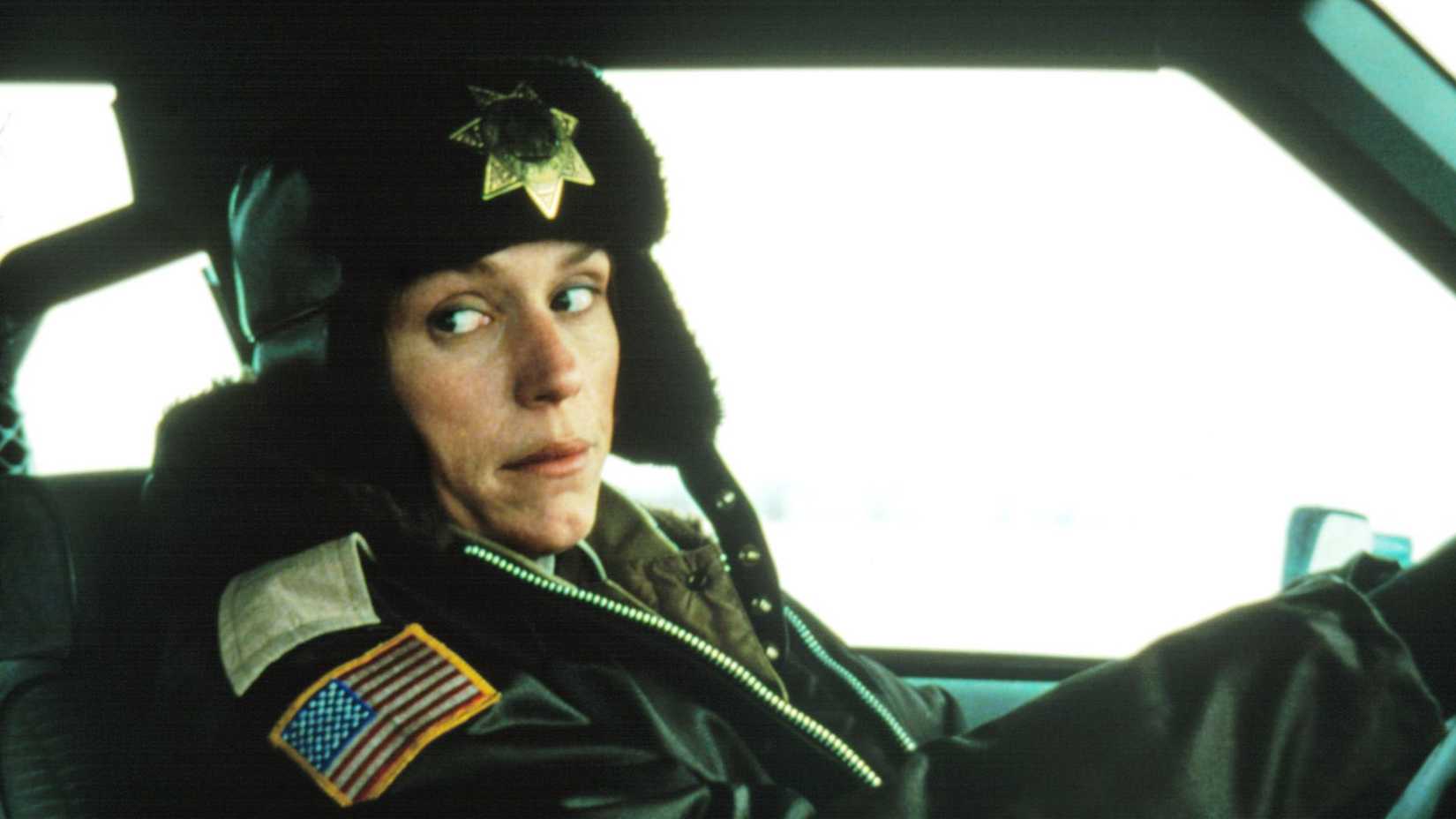 Frances McDormand as Marge Gunderson in her car in Fargo