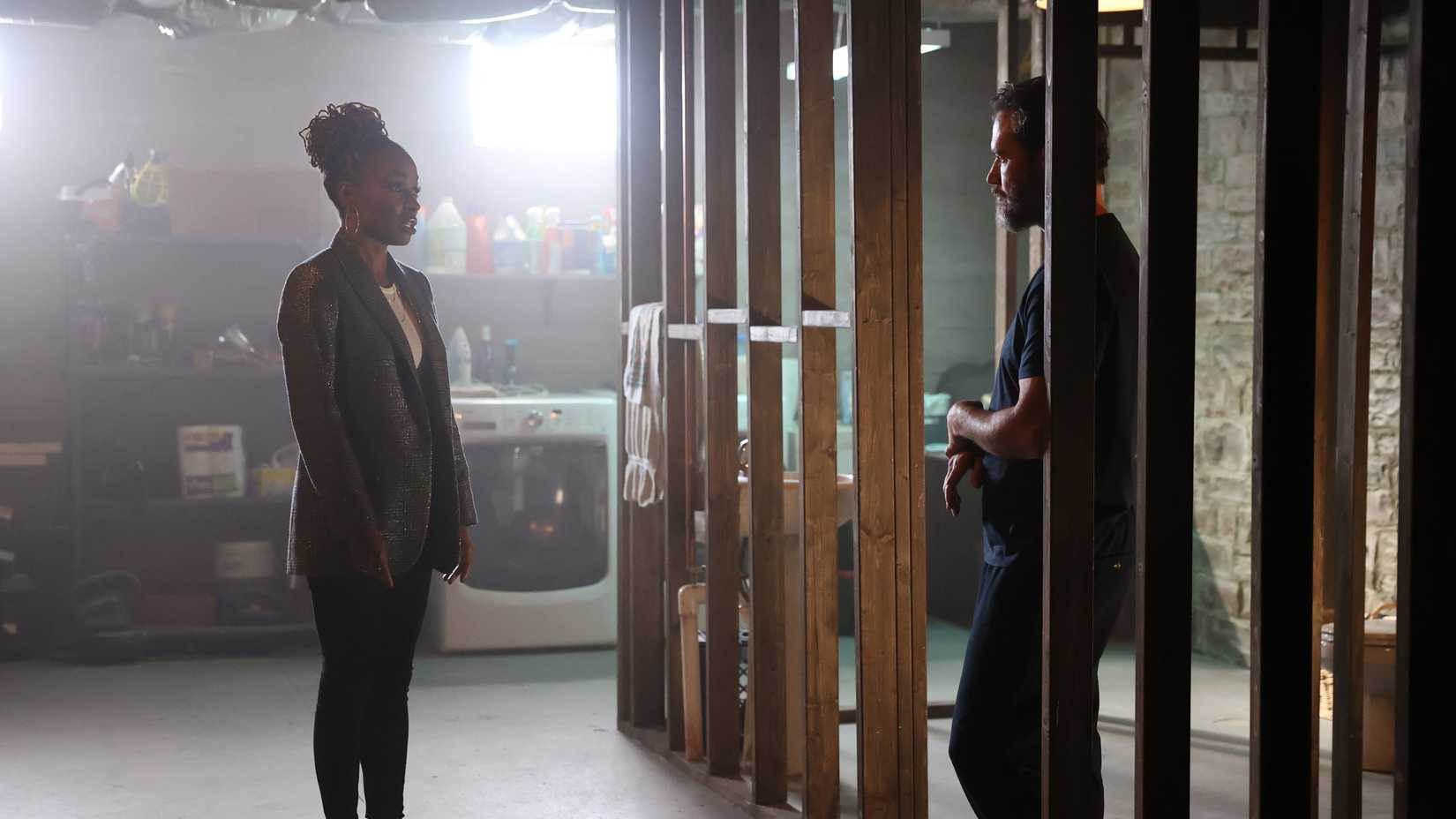 Gabi and Sir talking in basement prison in Found.
