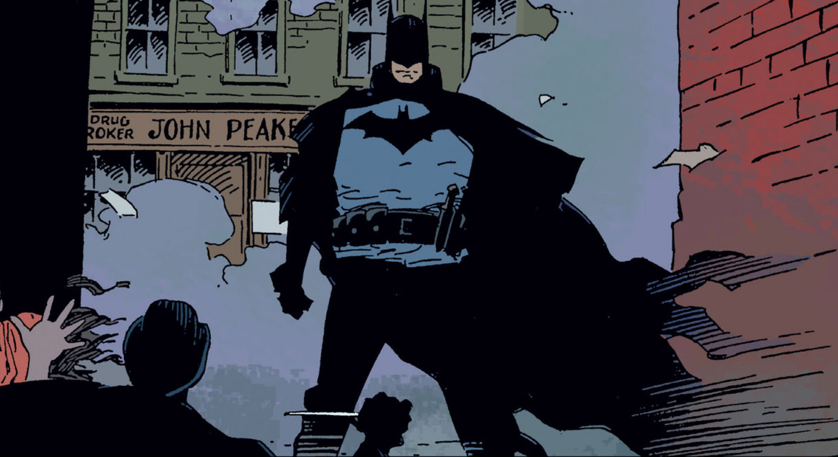 Gotham by Gaslight's Batman in a dark and ominous alleyway