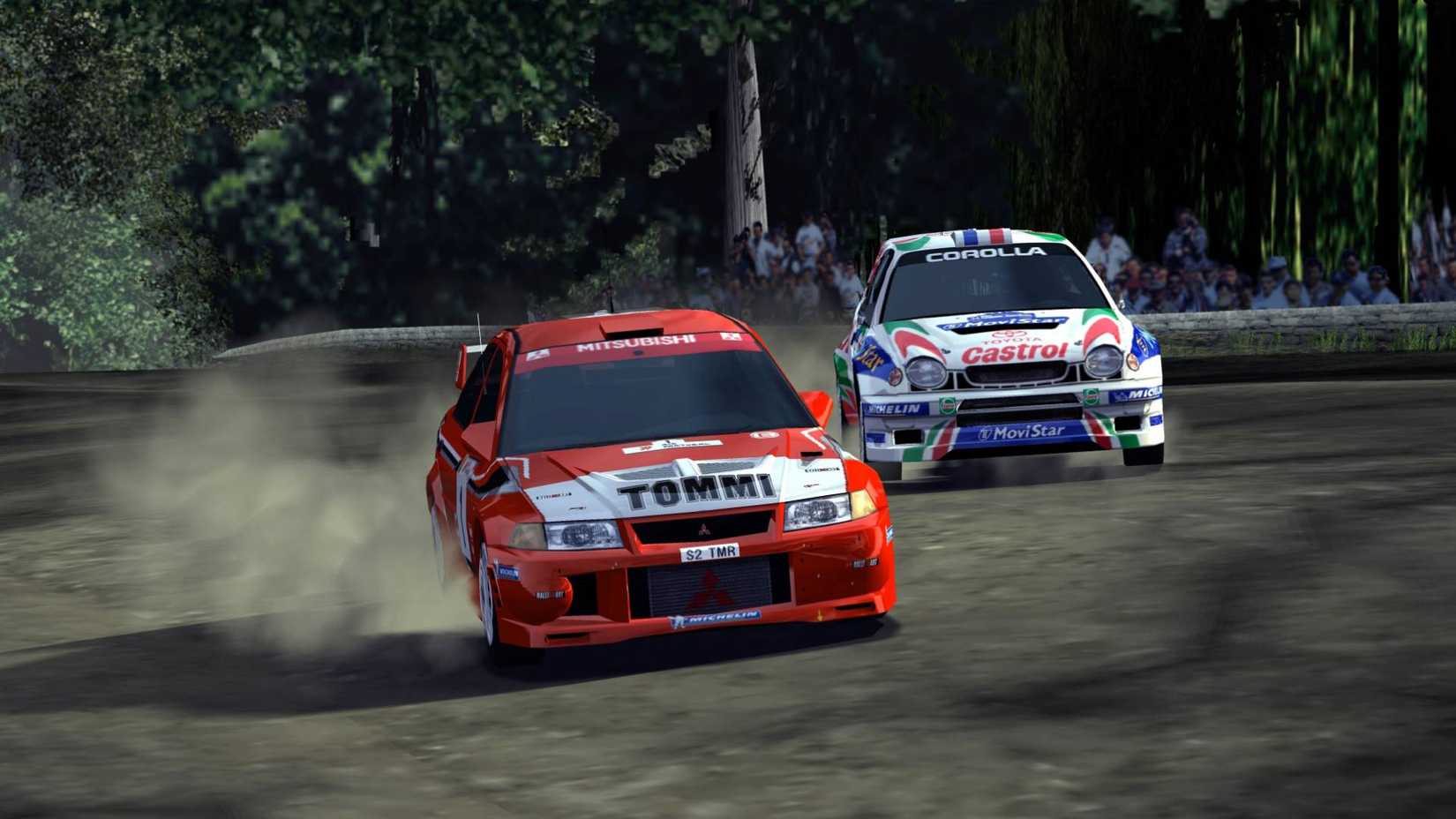 Two cars racing against each other in Gran Turismo 3.