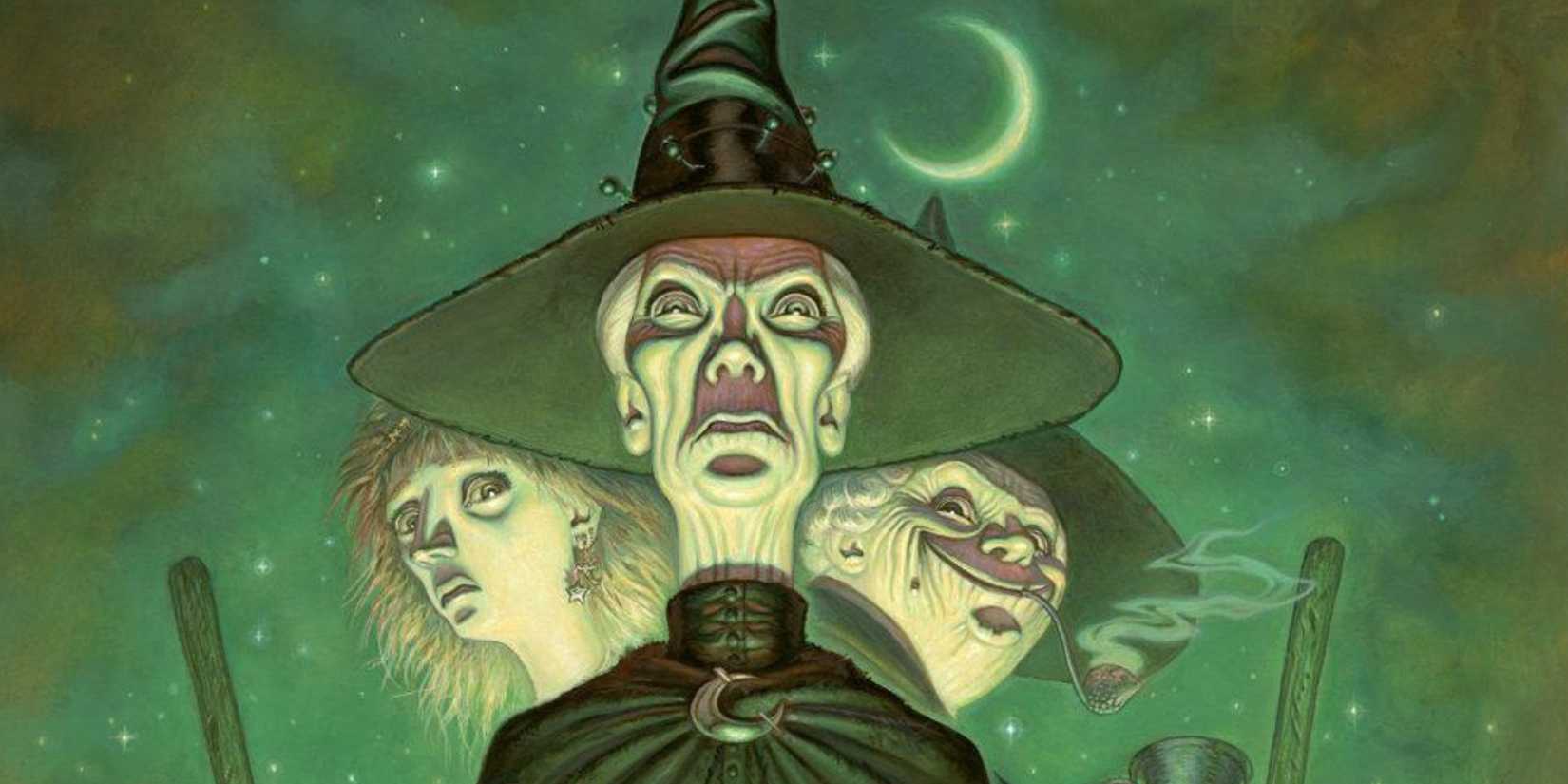 Granny Weatherwax, Nanny Ogg, and Magrat in Lancre in Discworld