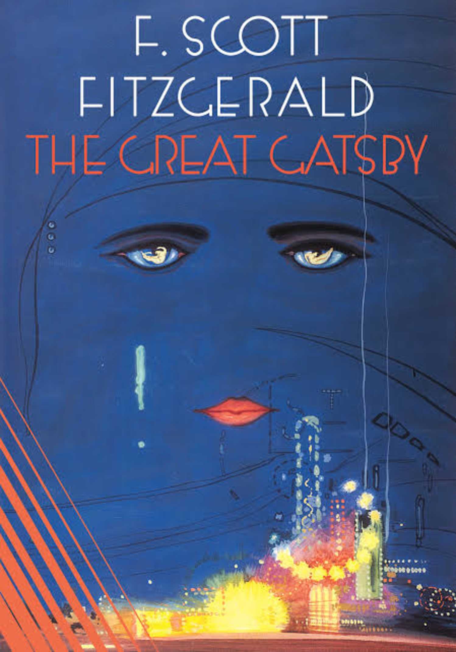 Great Gatsby book cover, a crying face in the sky