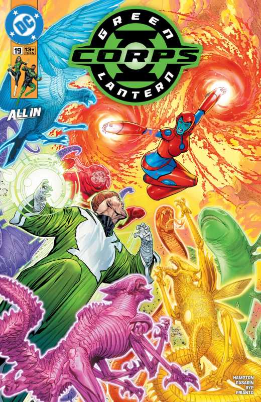 Guy Gardner fights the Manhunters with the Emotional Entities in Green Lantern Corps #19
