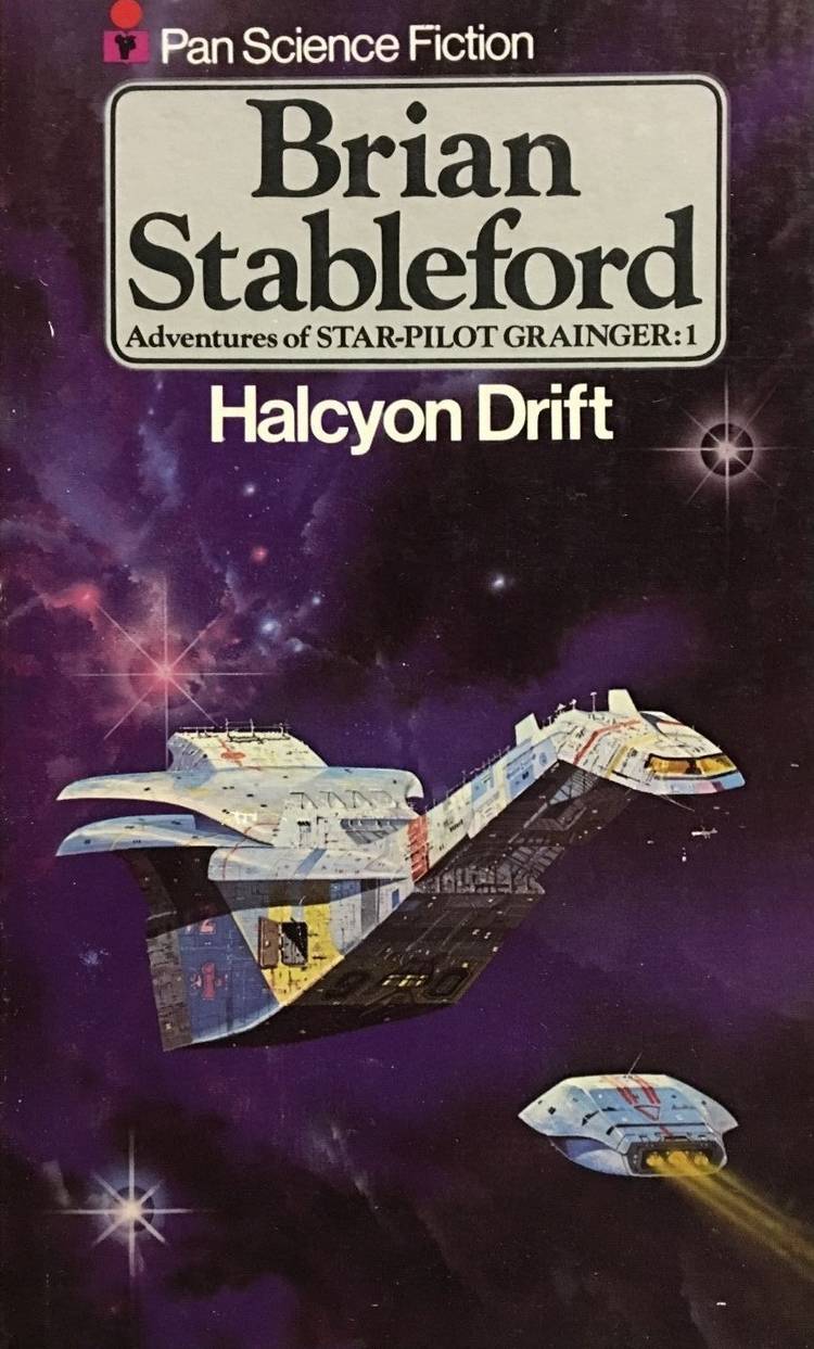 The cover of Halcyon Drift by Brian Stableford shows a spaceship
