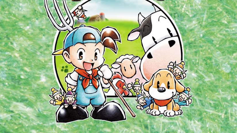 Pete and his dog in promo art for Harvest Moon: Back To Nature.