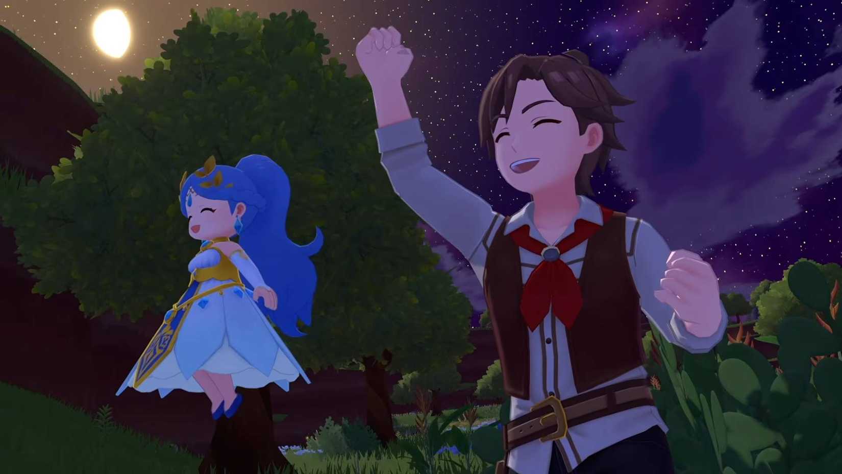 A character smiling with his fist raised in Harvest Moon Echoes of Teradea.