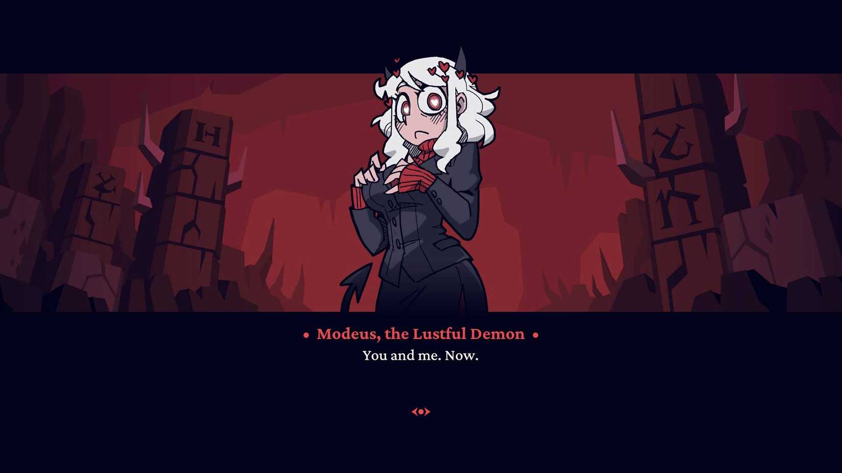 Modeus in Helltaker talking to the player.