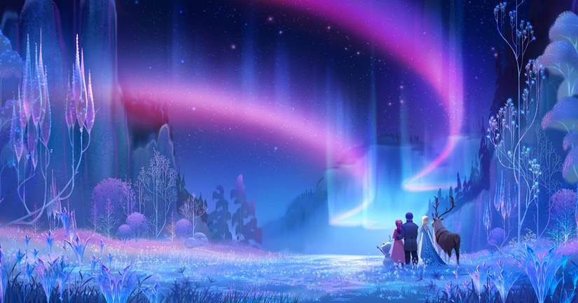 Frozen characters looking at the Northern Lights
