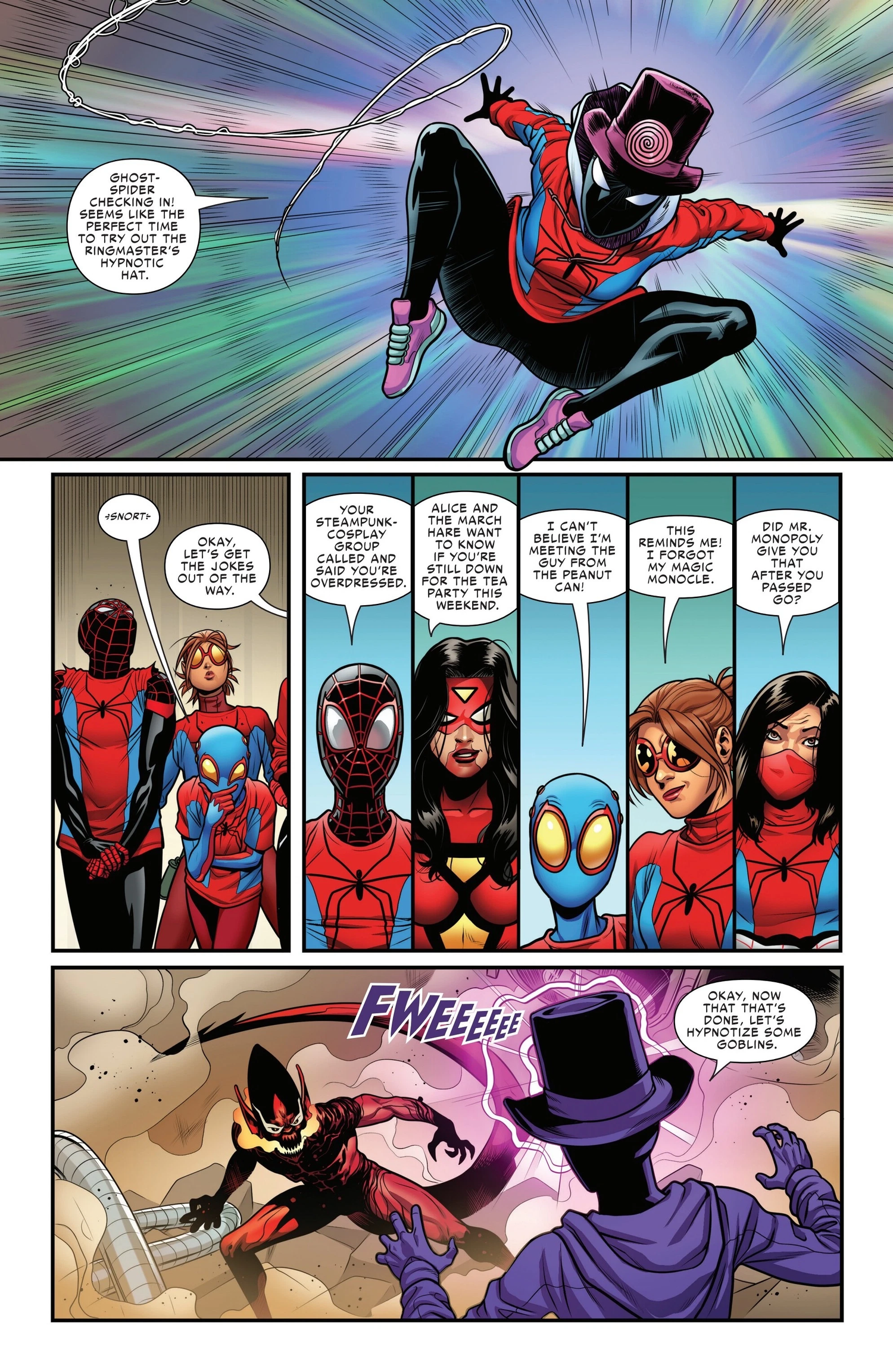 Spider-Gwen gets to borrow the hypnotic power of the Ringmaster from Amazing Spider-Man: Spider-Versity #5