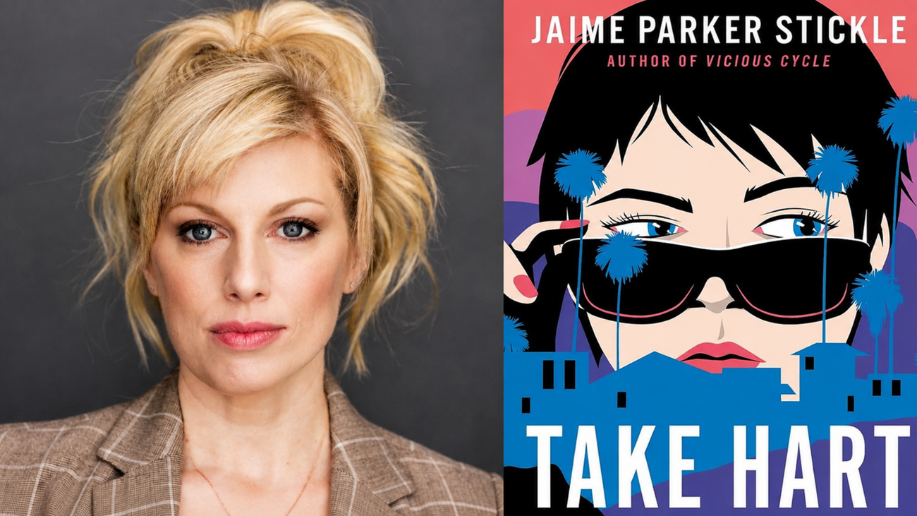 Jaime Parker Stickle headshot next to her novel Take Hart cover - Books Image