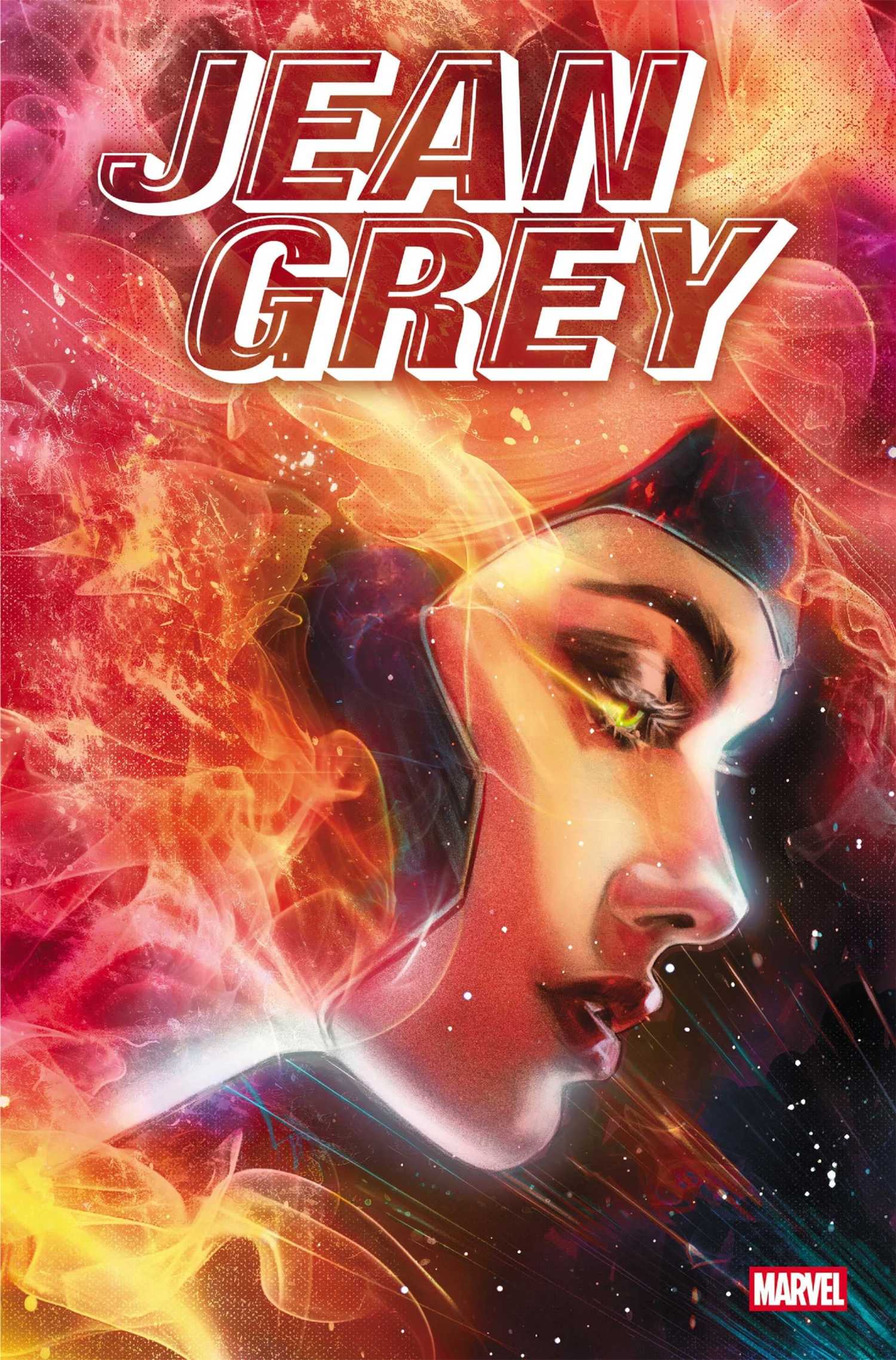 Jean Grey #1 cover, Jean Grey's profile bathed in Phoenix flames