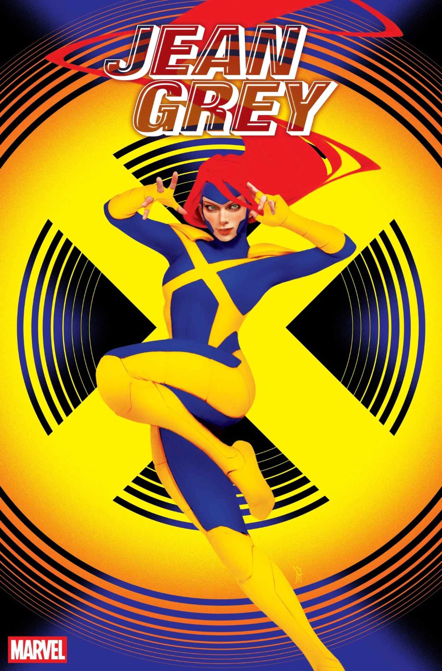 Jean Grey #1 variant cover, against the backdrop of the X-logo