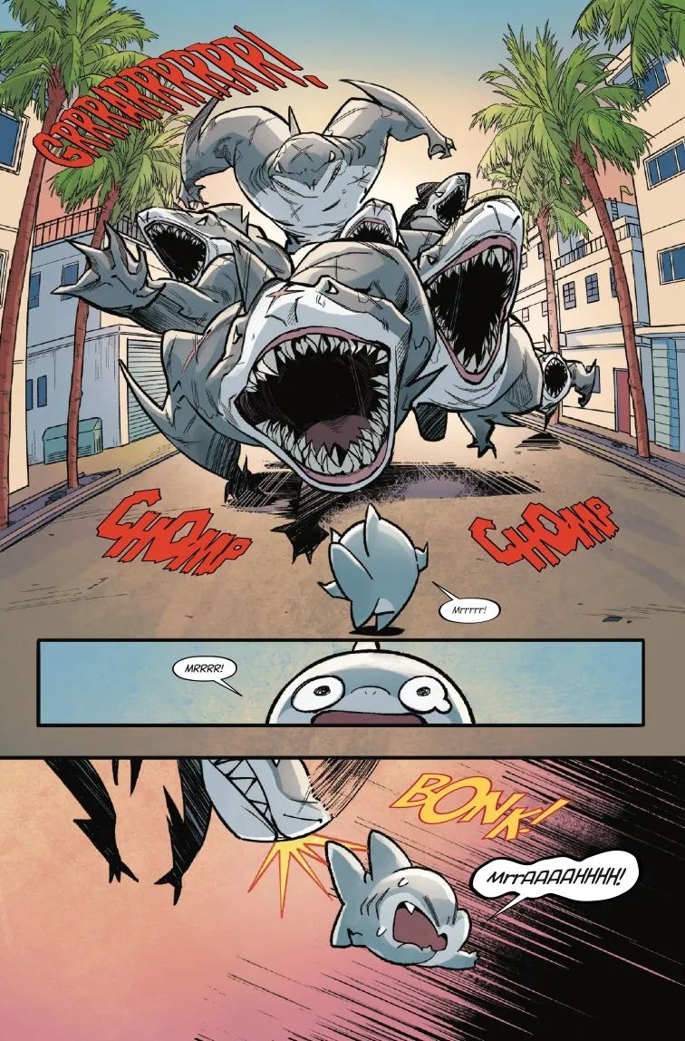Jeff the Land Shark escapes from other sharks in Superstar #2