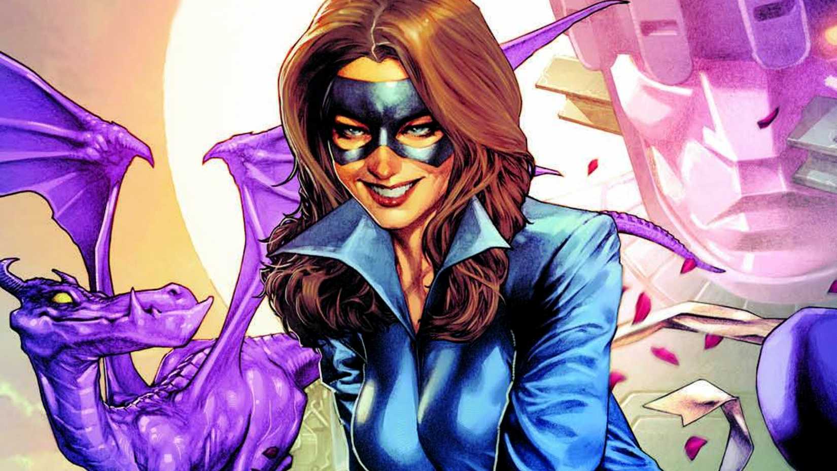 Kitty Pryde wears her blue uniform next to Lockheed in X-Men Gold comic cover