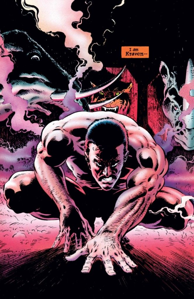 Kraven the Hunter, nude, crouches down.