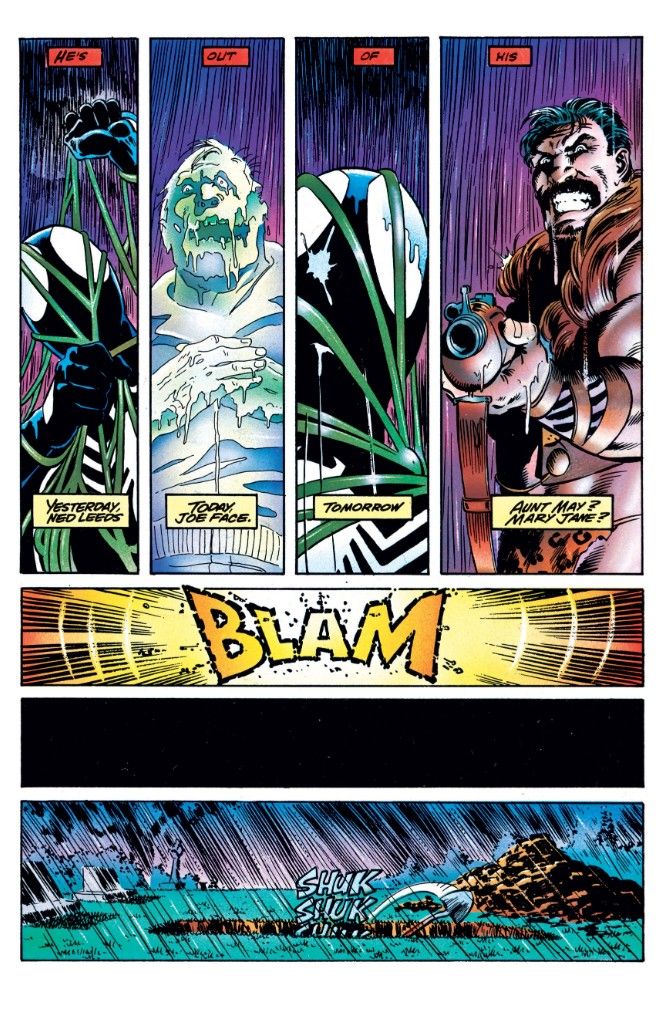 Kraven the Hunter shoots Spider-Man, seemingly killing him. 