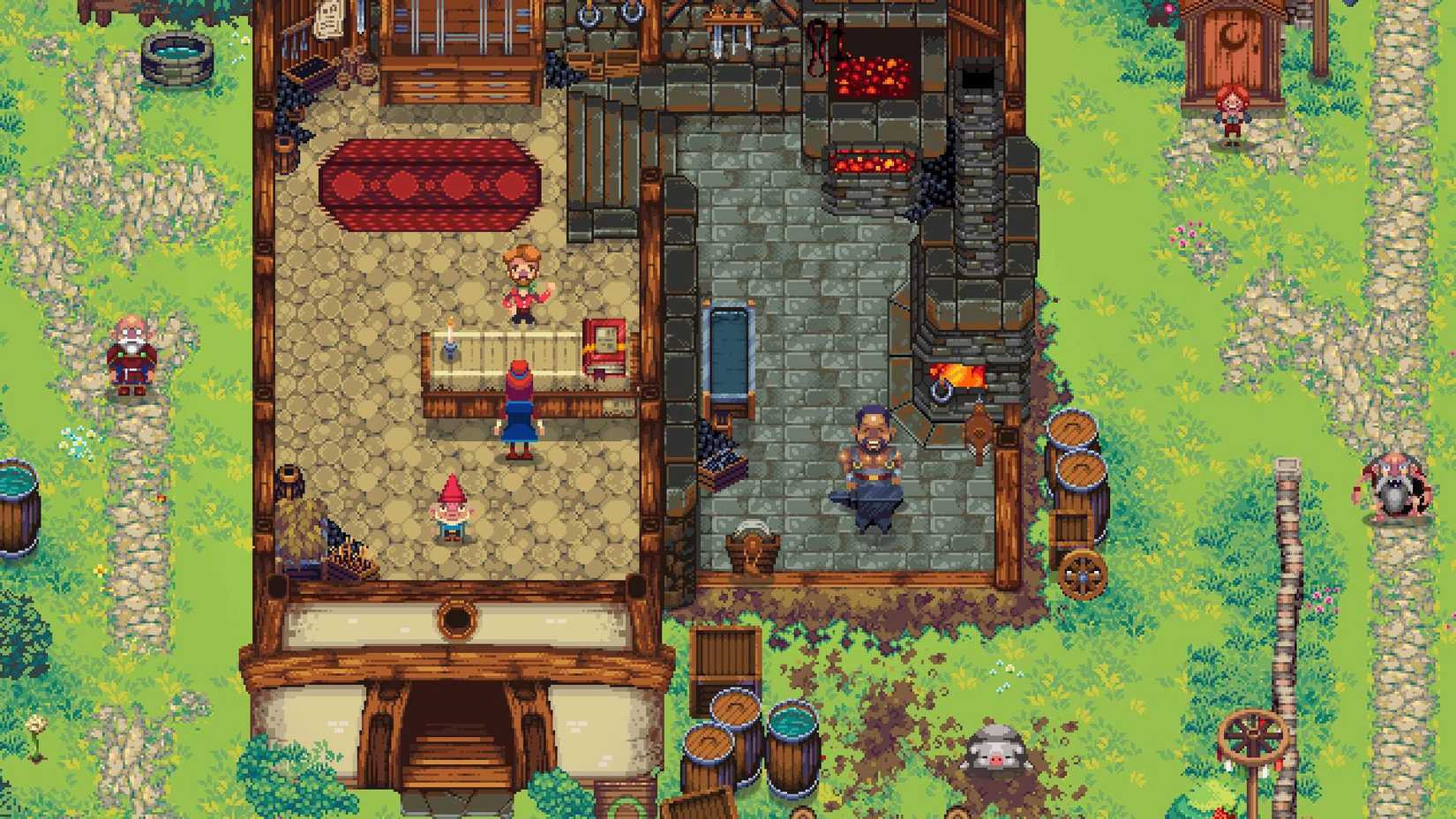 The player in a blacksmith's shop in Kynseed.