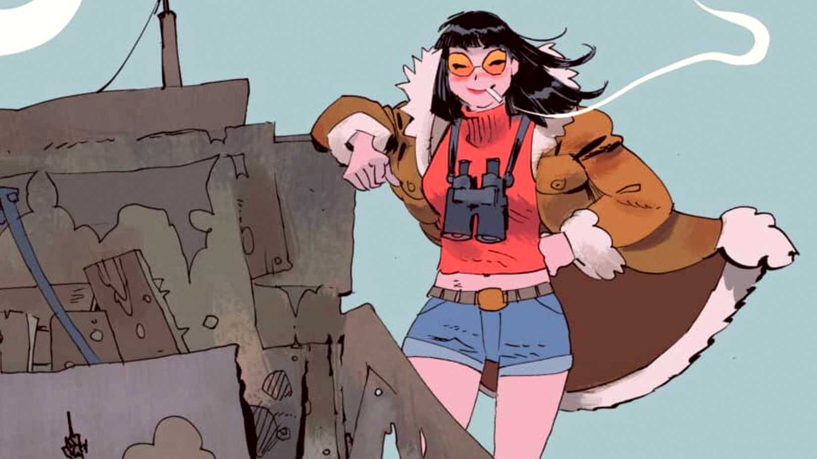 Leila smokes on a roof in Chachu comic cover