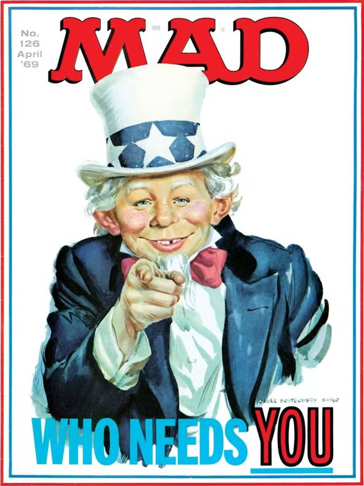 The cover of Mad Magazine issue 126 showing Alfred E. Neuman dressed as Uncle Sam.