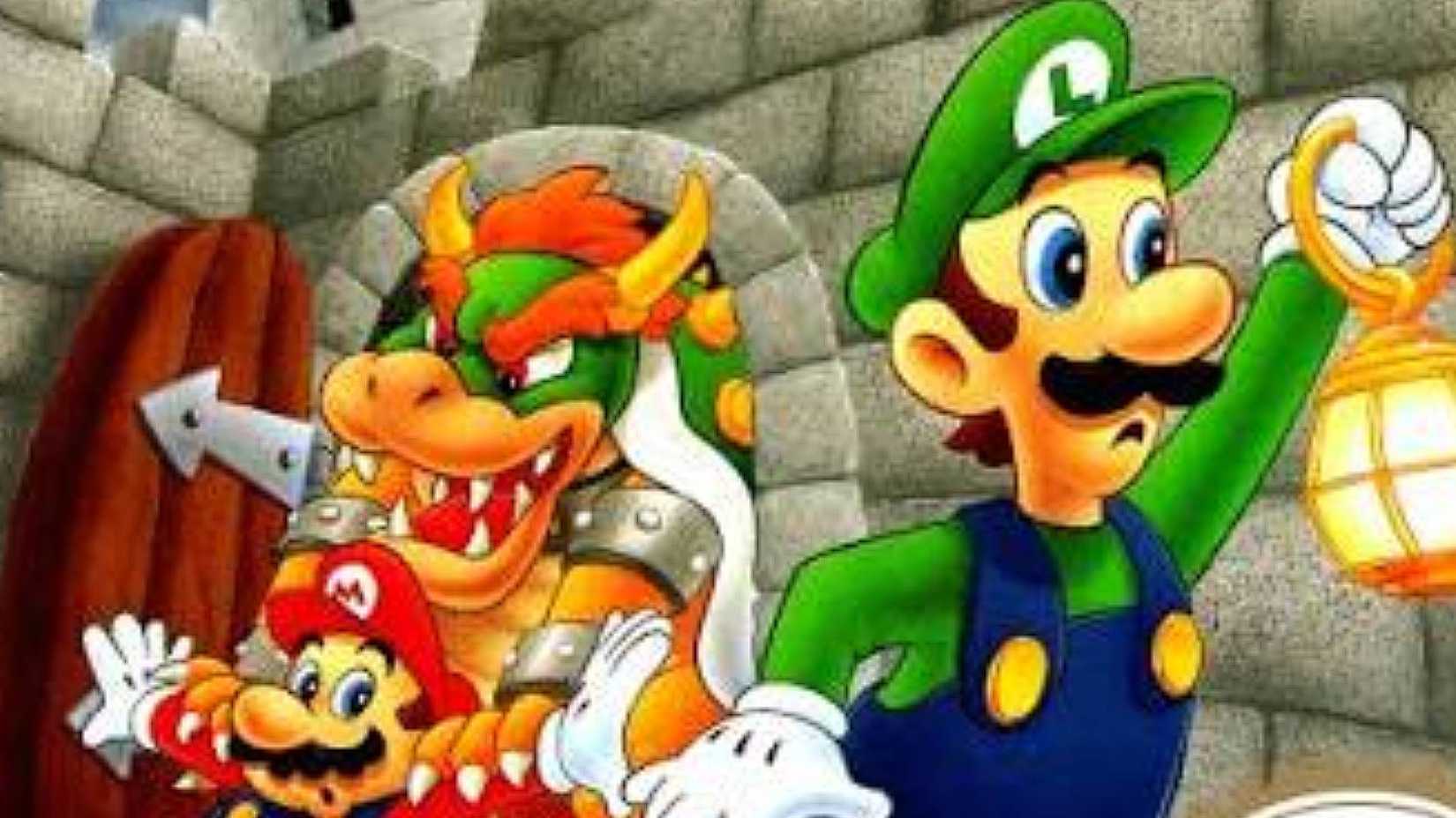 Bowser capturing Mario while luigi looks away in Mario is Missing key art.