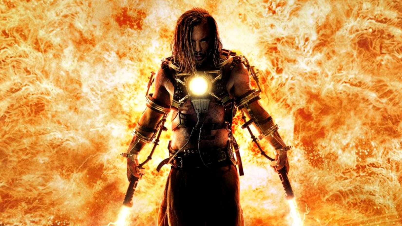 Mickey Rourke's Ivan Vanko aka Whiplahs walks away from an explosion in Iron Man 2