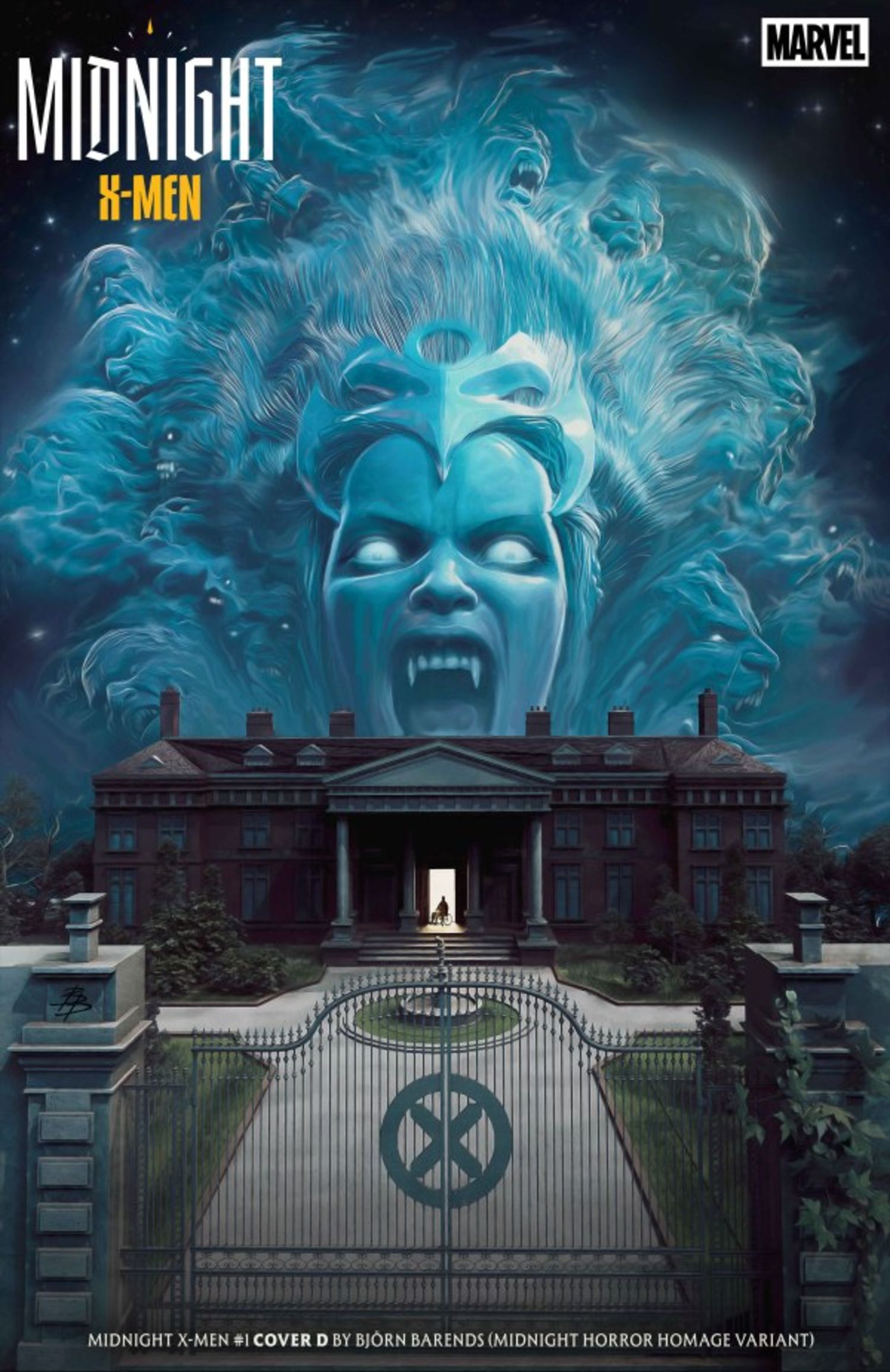 Midnight X-Men #1, Storm in cloud form looming over the X-Mansion