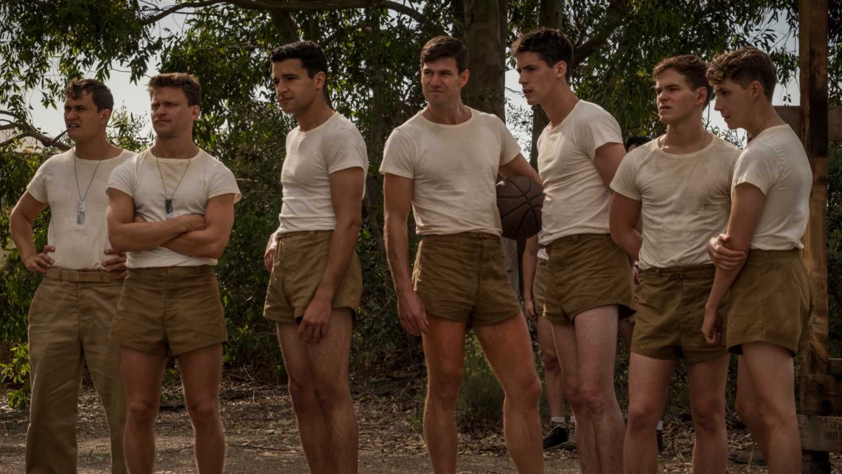 Austin Stowell, Christopher Abbott, and Gerran Howell in Catch-22