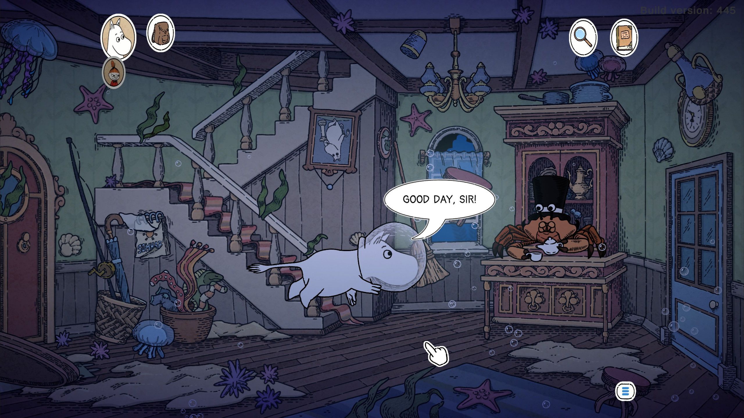 Moomin Midsummer Madness screenshot from demo with Moomintroll swimming