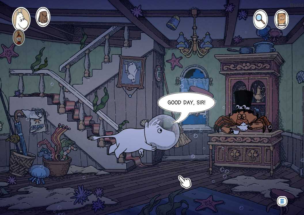 Moomin Midsummer Madness screenshot from demo with Moomintroll swimming