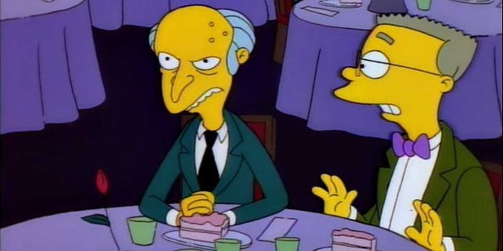 Mr Burns and Smithers at a birthday party in The Simpsons
