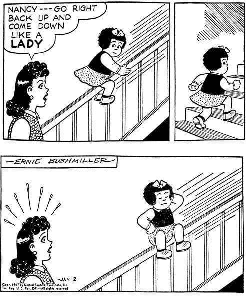 Nancy comes down the stairs like a lady