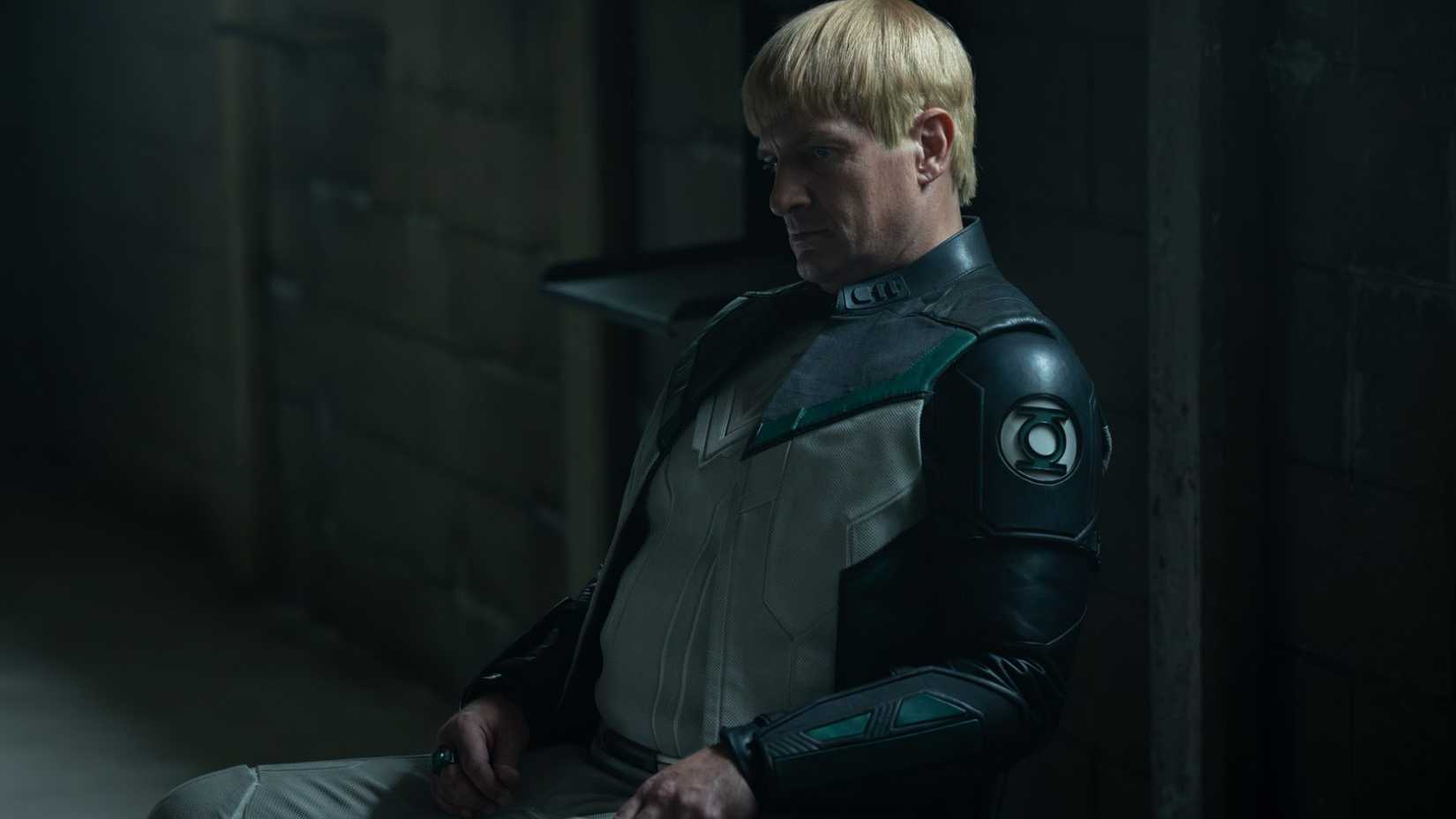 Nathan Fillion as Guy Gardner wearing his Green Lantern suit in HBO's Lanterns