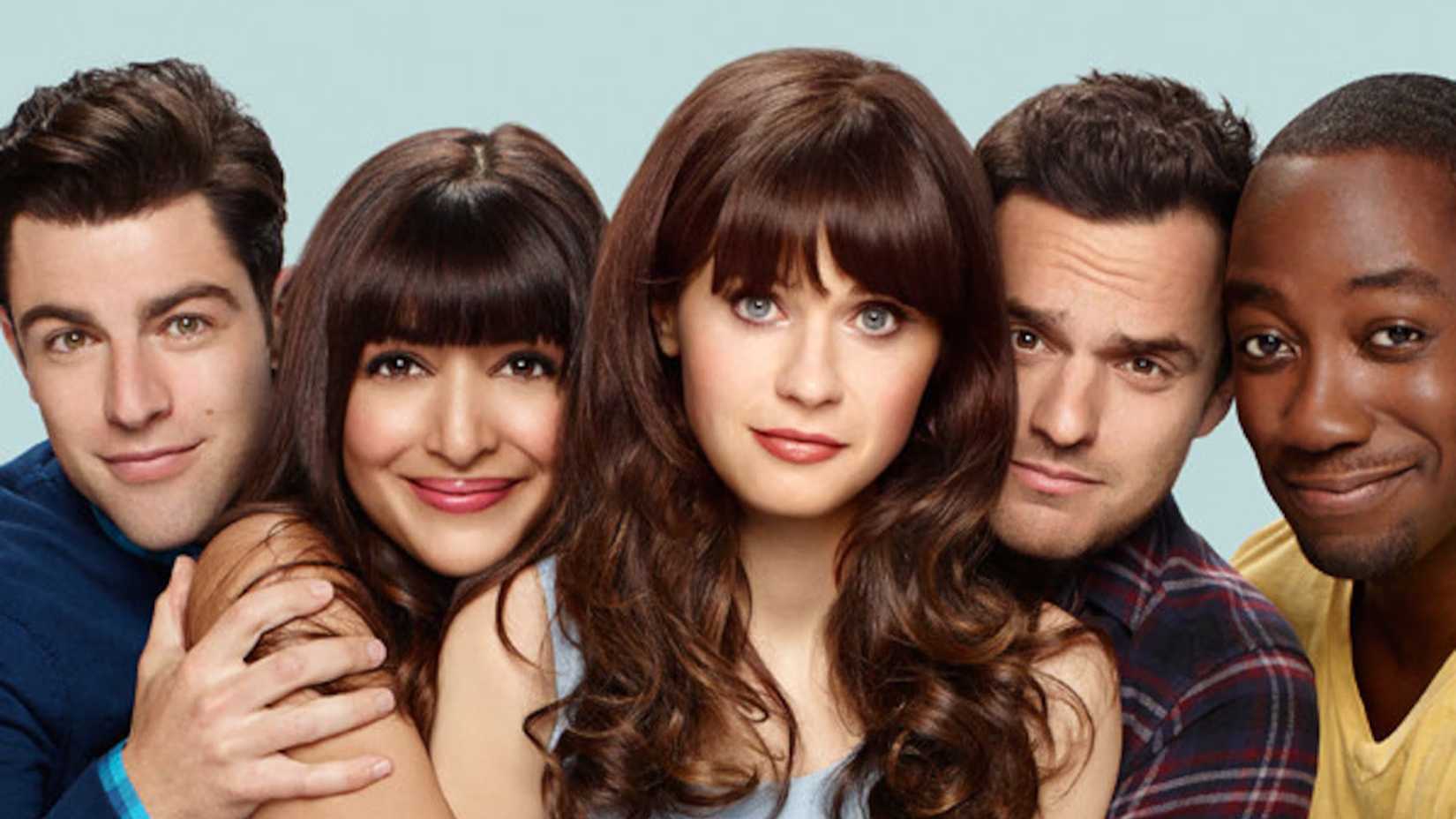 Schmidt, Cece, Jess, Nick, and Winston from the Fox sitcom New Girl. 