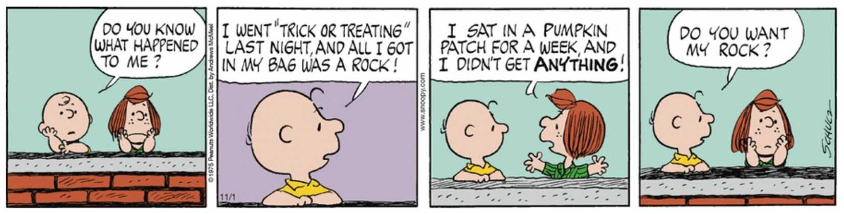 Peanuts comic strip November 1, 1975 Charlie Brown's rock