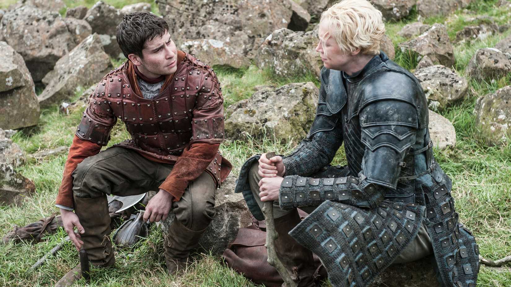 Podrick Payne speaking with Brienne of Tarth in Game of Thrones