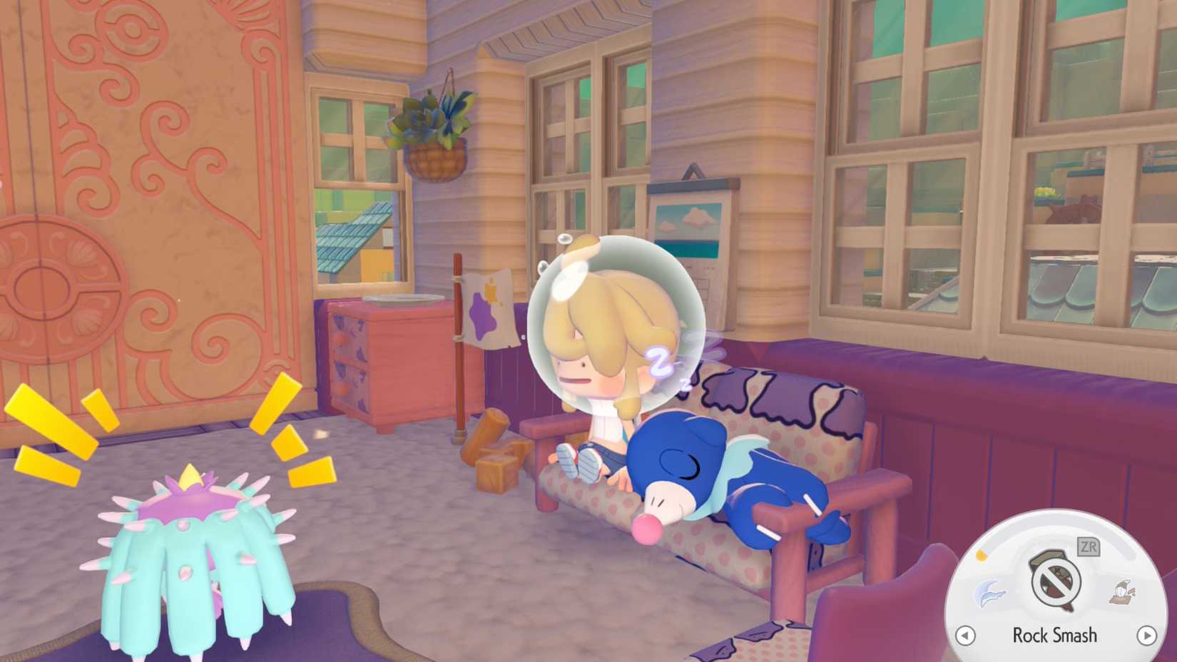Pokemon Pokopia Bubbly Basin DLC Ditto talking to Mareanie with Popplio next to them