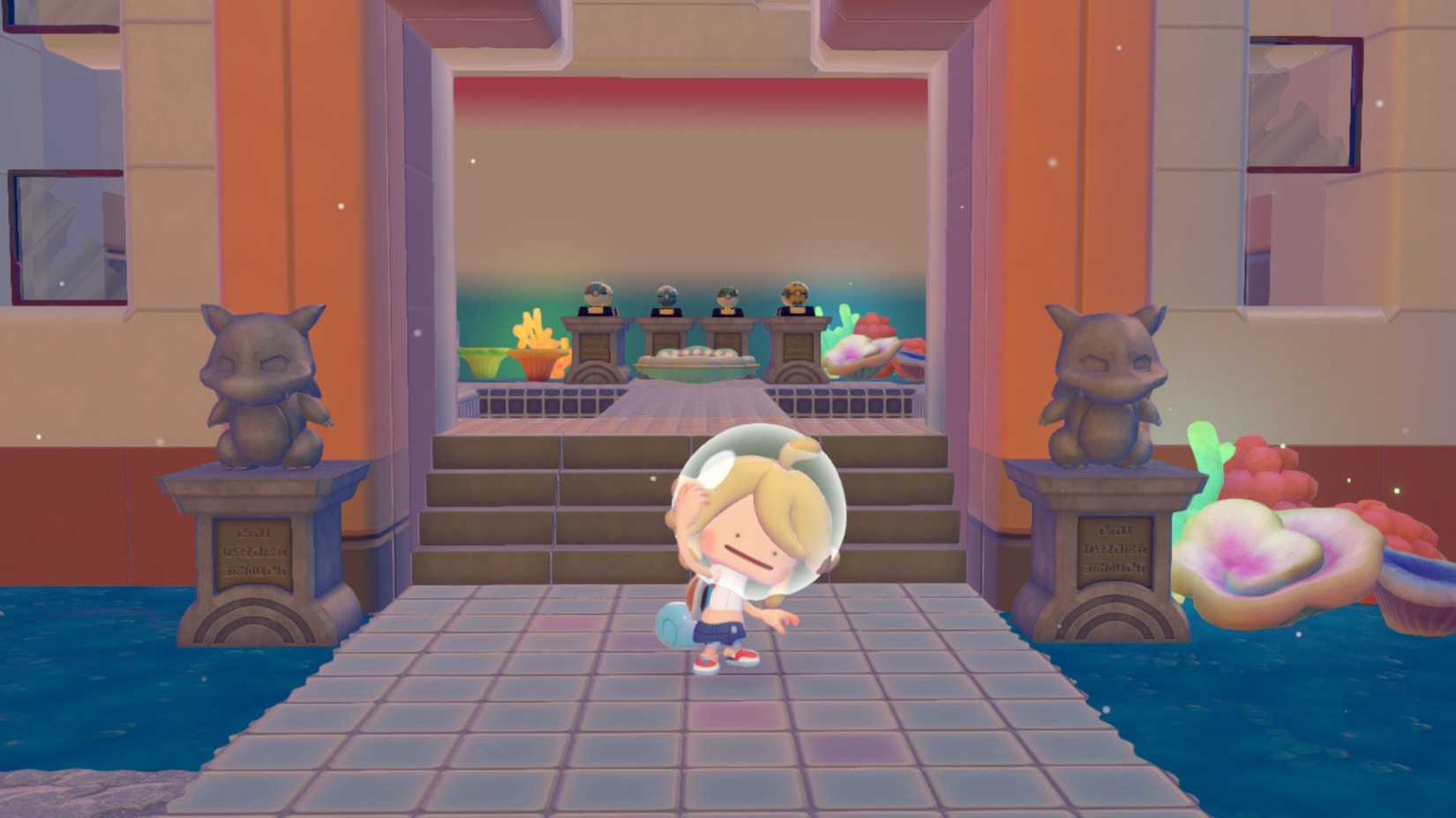 Pokemon Pokopia Bubbly Basin DLC in front of the Cerulean Gym