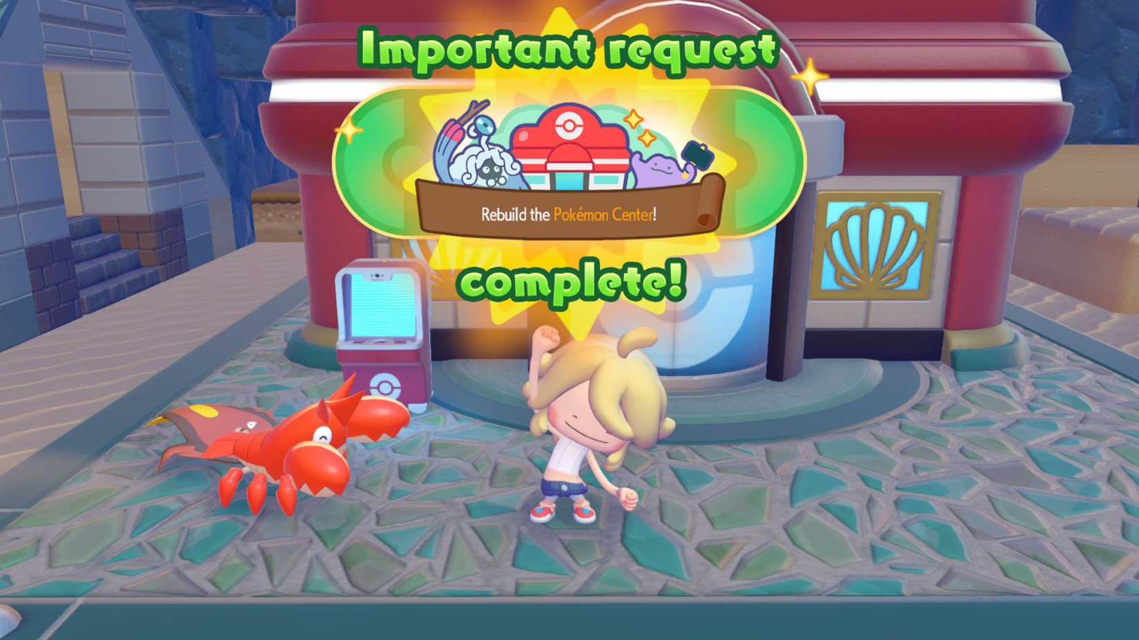 Pokemon Pokopia Bubbly Basin DLC Rebuilding the Pokemon Center