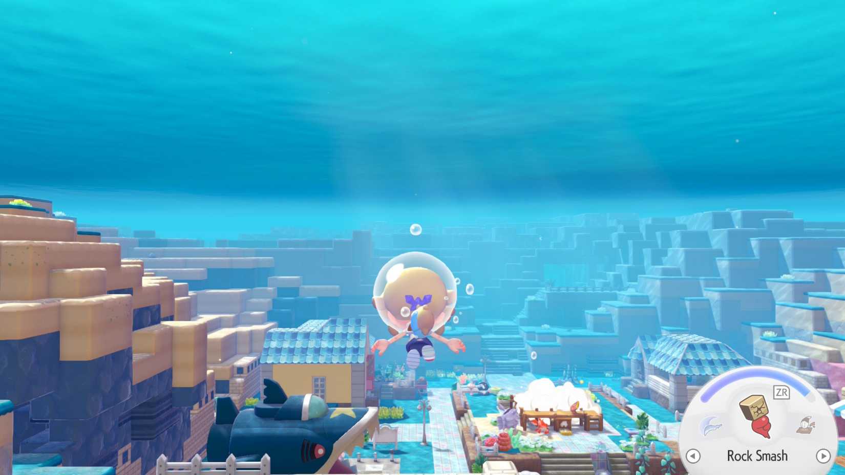 Pokemon Pokopia Bubbly Basin DLC swimming towards town